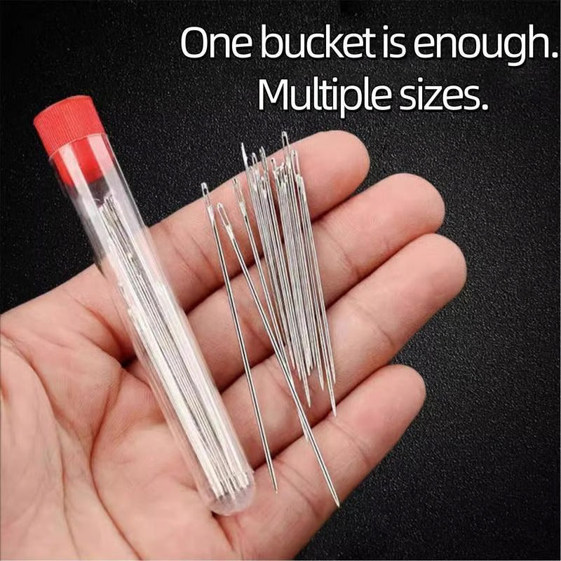 34 Pieces Big Eye Steel Needles Set - Complete Package
