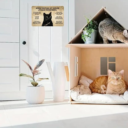 LV5 - Funny Cat House Rules Metal Sign